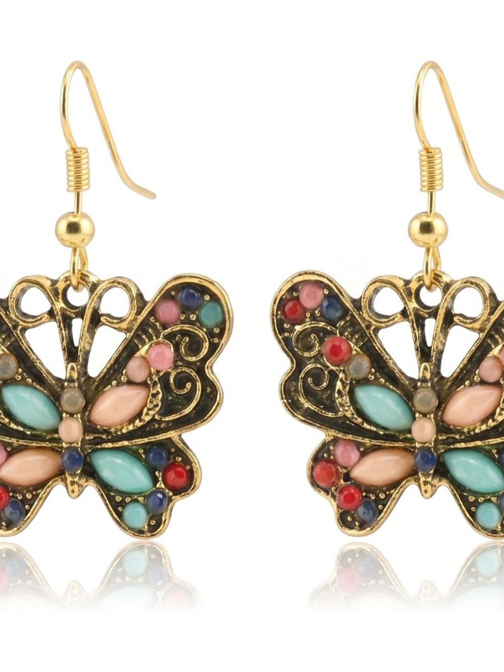 Colorful Enamel Butterfly Dangle Earrings, Gold Fishhook Gifts for Women | Reali